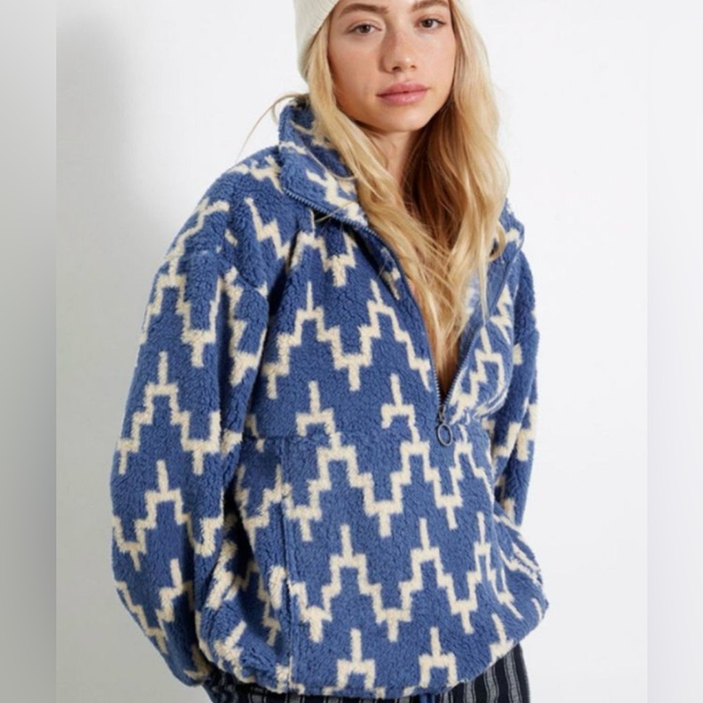 ISO Billabong Sweatshirt Womens XS/S Blue Time Off Sherpa Half-Zip Chevron Fuzzy